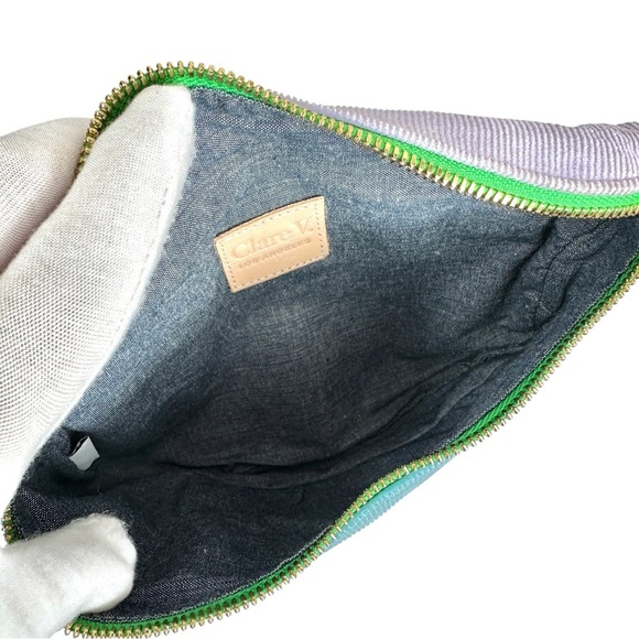 CLARE V Pinewhale Corduroy & Leather Belt Bag in Pale Blue and Lavender - Picture 7 of 9